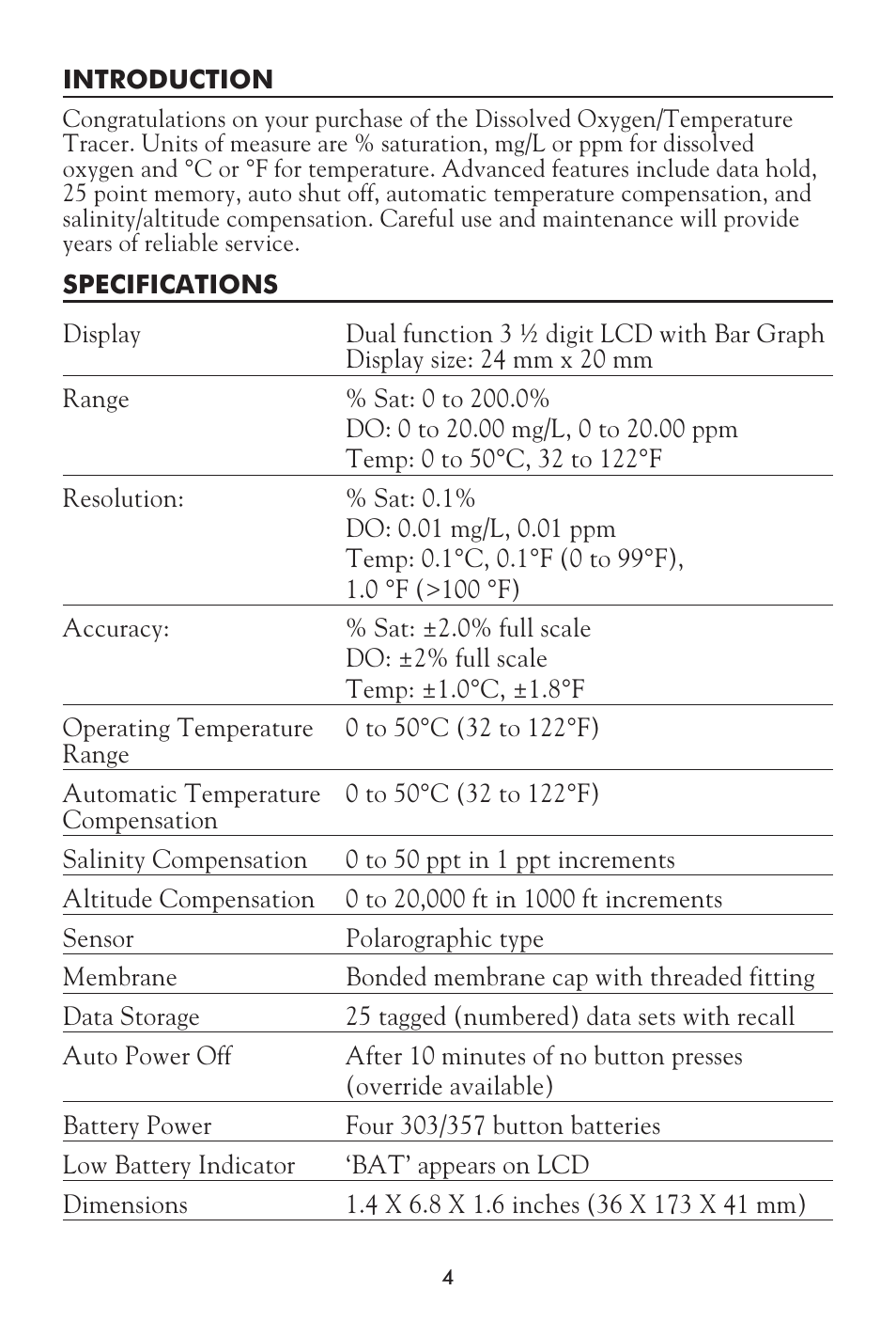 LaMotte Tracer Dissolved Oxygen Meter User Manual | Page 4 / 21