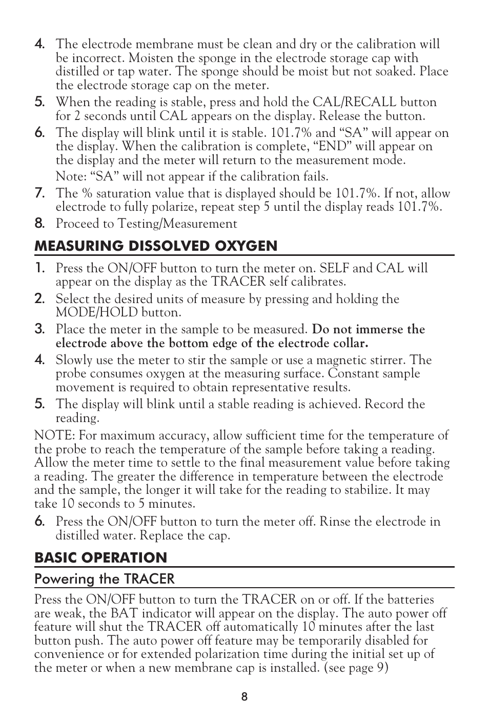 LaMotte Tracer Dissolved Oxygen Meter User Manual | Page 8 / 21