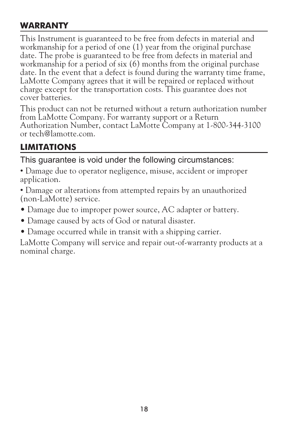 LaMotte Tracer SAL Meter User Manual | Page 18 / 20