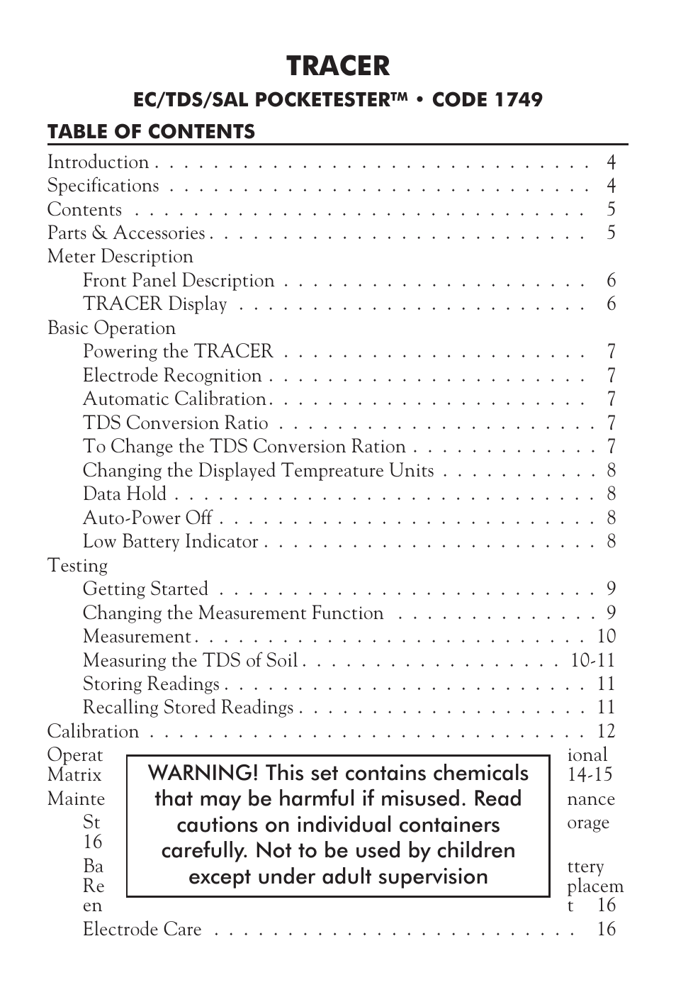 Tracer | LaMotte Tracer SAL Meter User Manual | Page 2 / 20