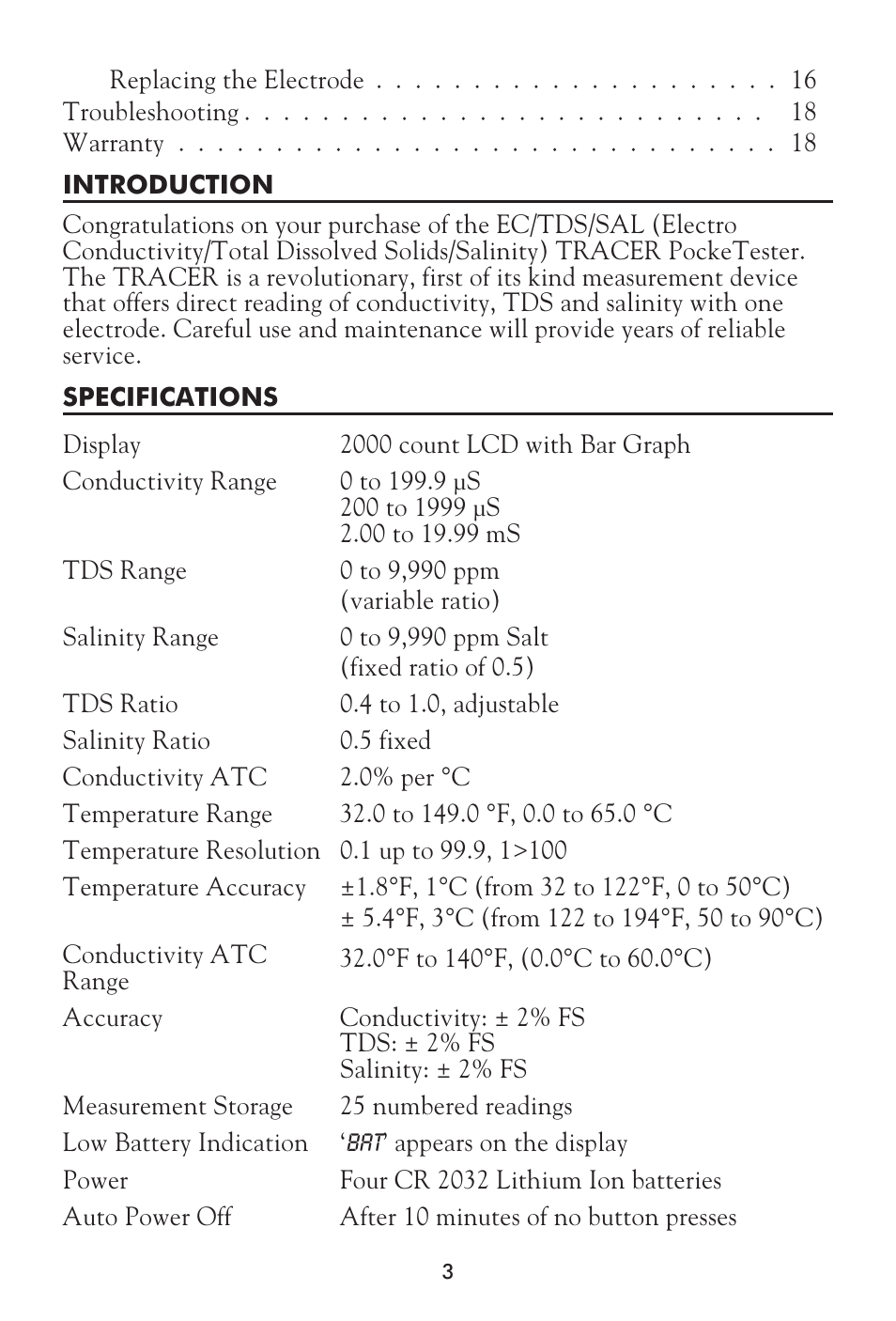 LaMotte Tracer SAL Meter User Manual | Page 3 / 20