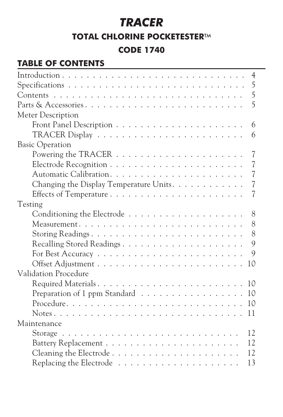 Tracer | LaMotte Tracer Total Chlorine Meter User Manual | Page 3 / 16