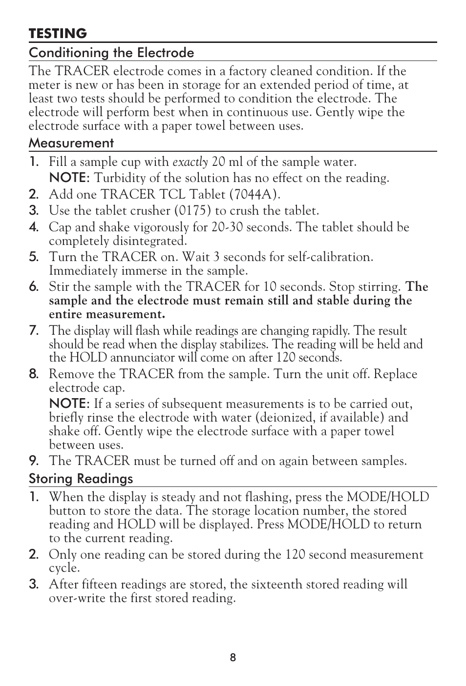 LaMotte Tracer Total Chlorine Meter User Manual | Page 8 / 16