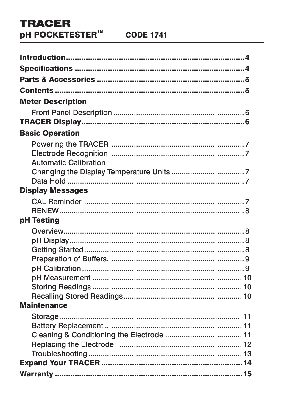 Tracer | LaMotte Tracer pH Meter User Manual | Page 3 / 16