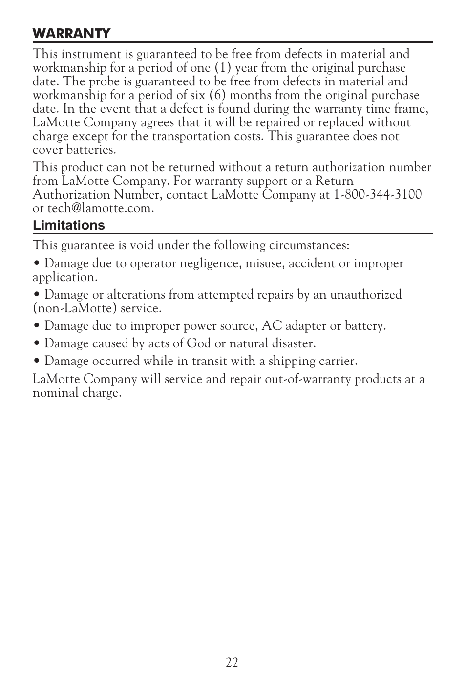 LaMotte Tracer Salt Meter User Manual | Page 22 / 24