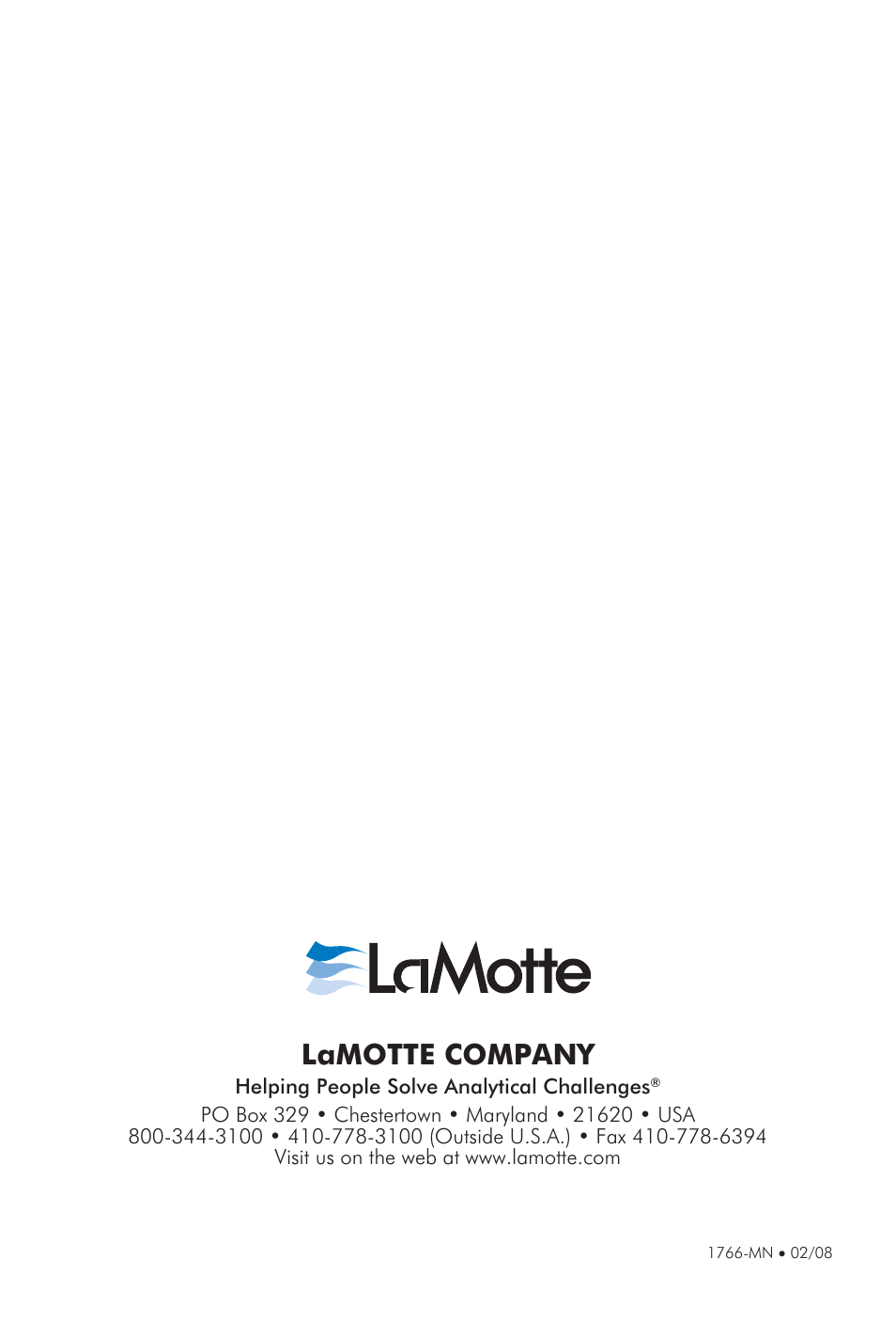 Lamotte company | LaMotte Tracer Salt Meter User Manual | Page 24 / 24