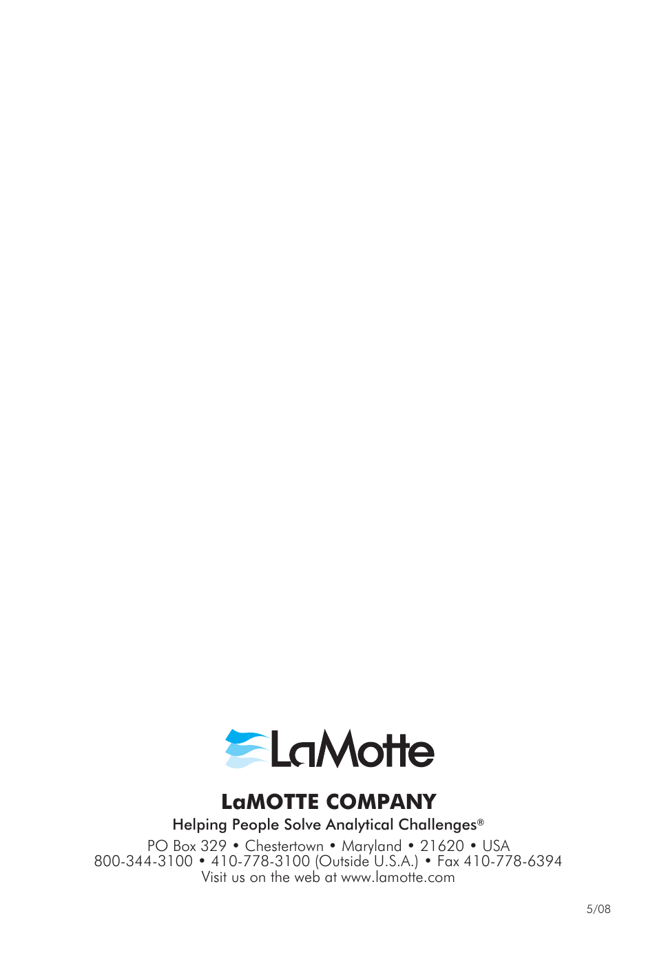 Lamotte company | LaMotte Tracer ORP Meter User Manual | Page 12 / 12