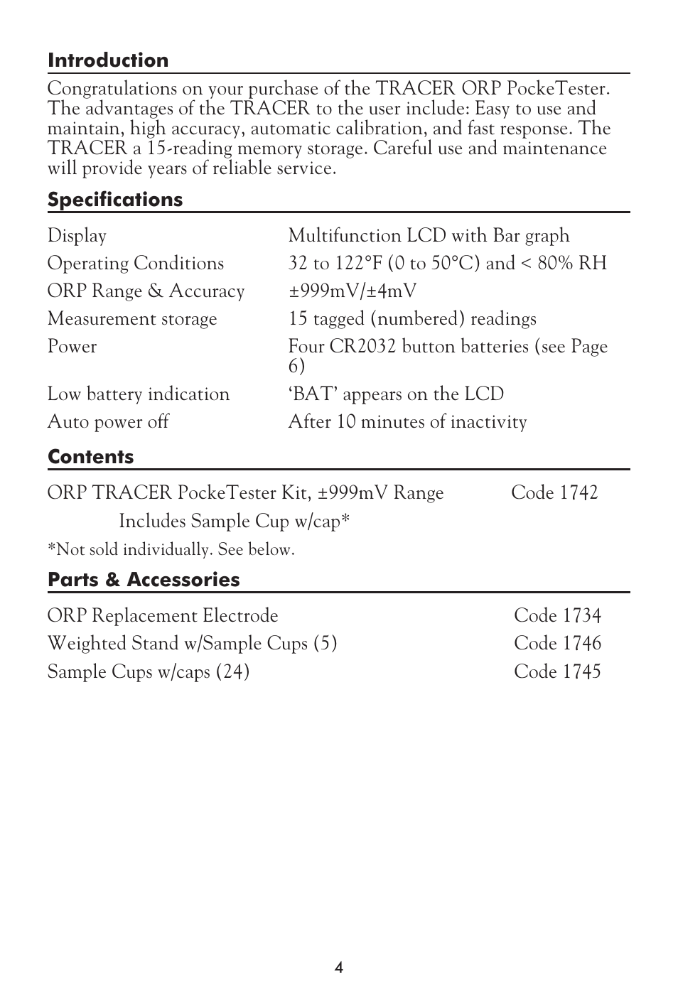 LaMotte Tracer ORP Meter User Manual | Page 4 / 12