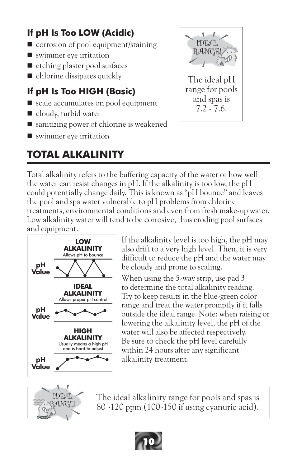 Total alkalinity, If ph is too low (acidic), If ph is too high (basic) | LaMotte Pool & Spa Owner's Handbook User Manual | Page 12 / 40