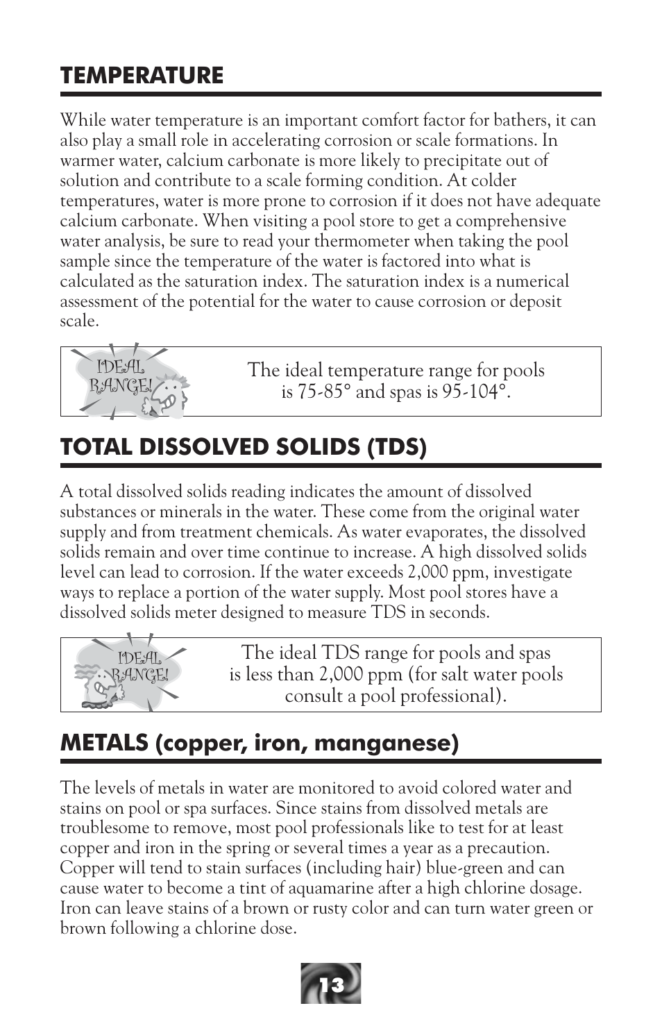 Temperature, Total dissolved solids (tds), Metals (copper, iron, manganese) | LaMotte Pool & Spa Owner's Handbook User Manual | Page 15 / 40