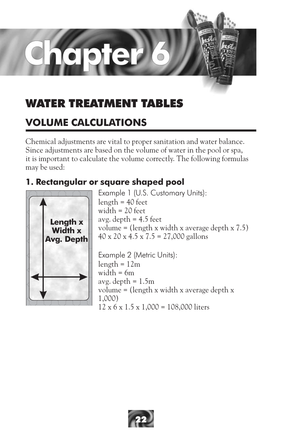 Water treatment tables, Volume calculations | LaMotte Pool & Spa Owner's Handbook User Manual | Page 24 / 40