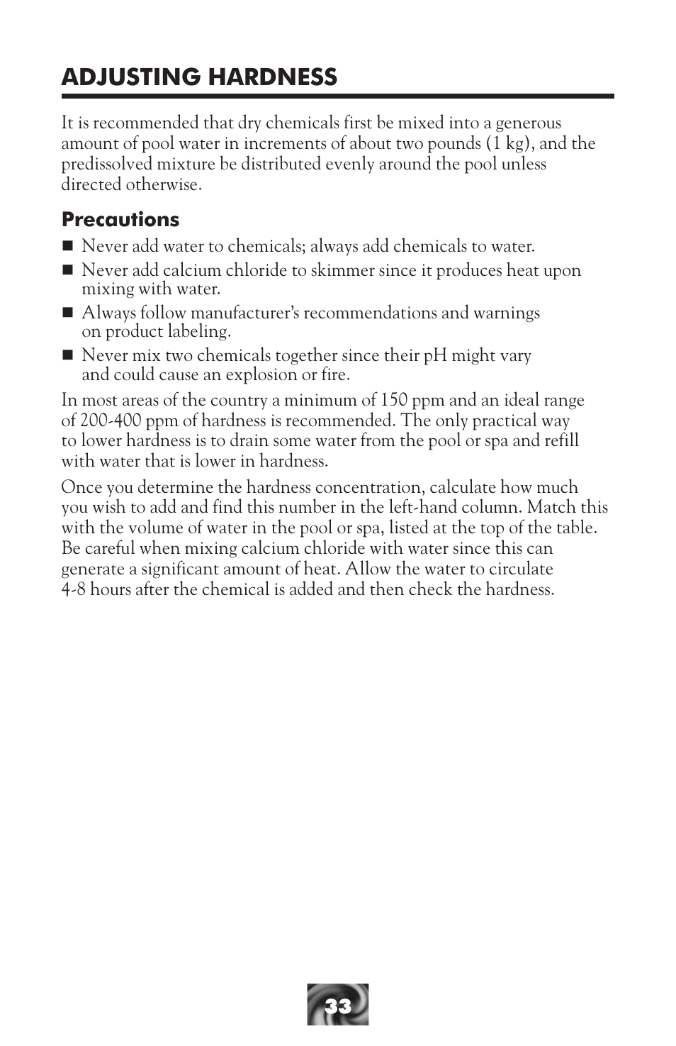 Adjusting hardness | LaMotte Pool & Spa Owner's Handbook User Manual | Page 35 / 40