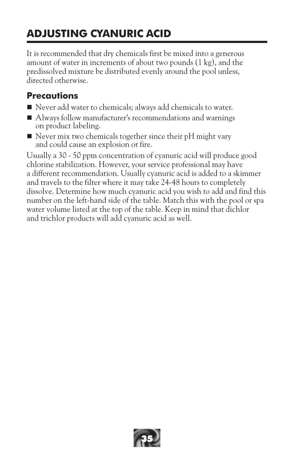 Adjusting cyanuric acid | LaMotte Pool & Spa Owner's Handbook User Manual | Page 37 / 40