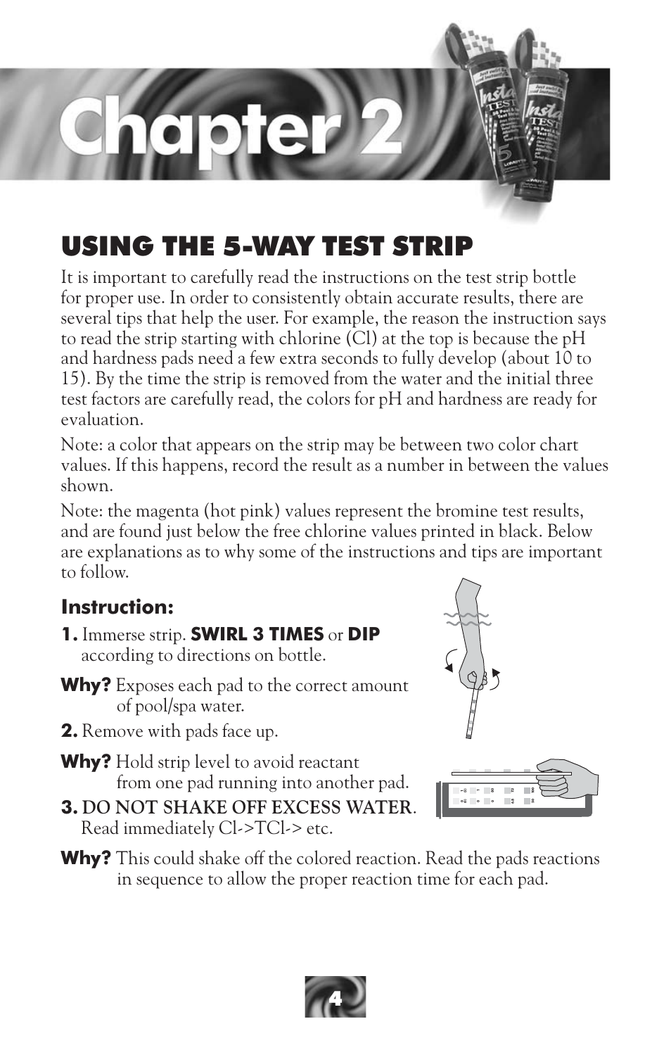 Using the 5-way test strip, Instruction | LaMotte Pool & Spa Owner's Handbook User Manual | Page 6 / 40