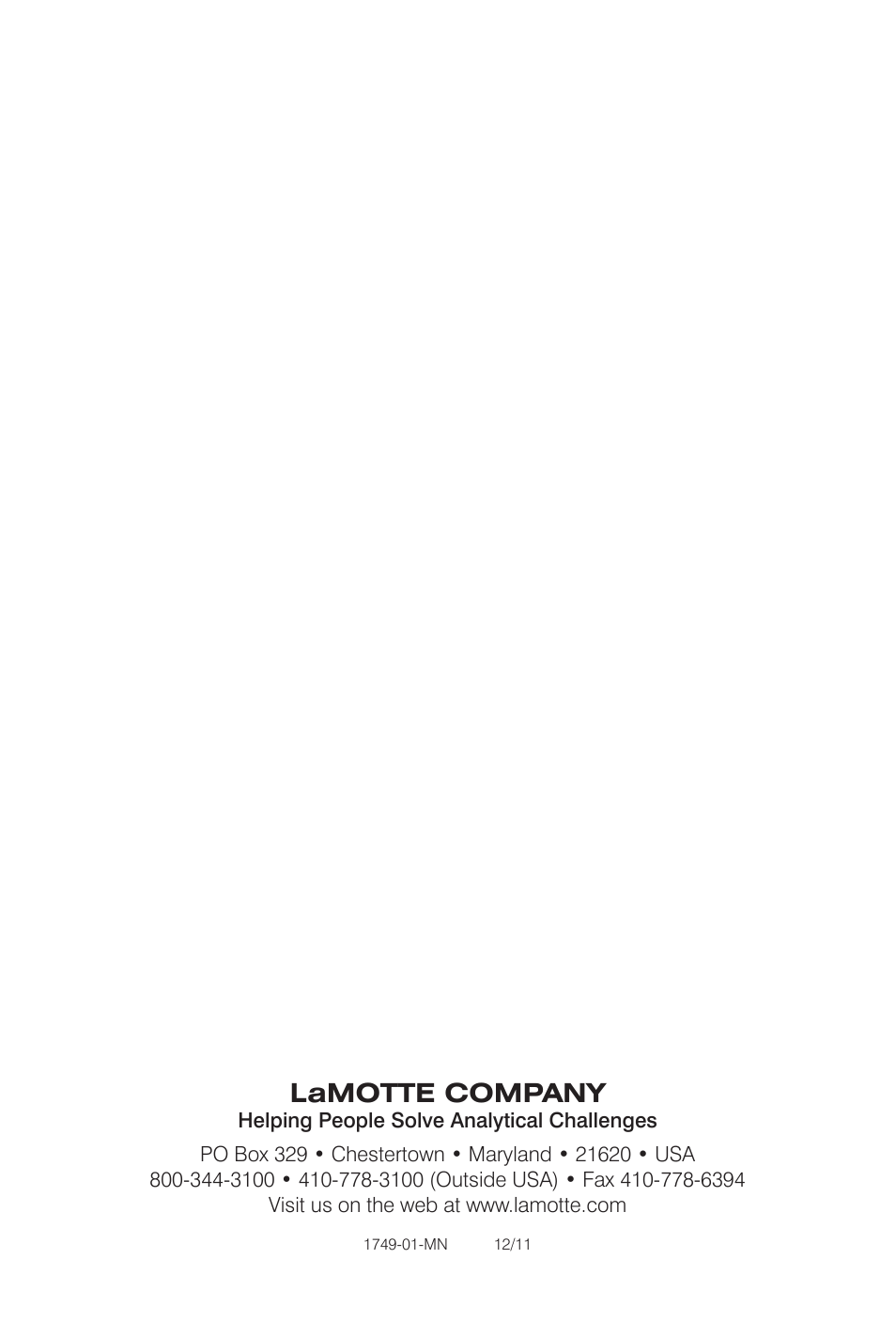 Lamotte company | LaMotte TRACER POCKETESTER TDS User Manual | Page 20 / 20