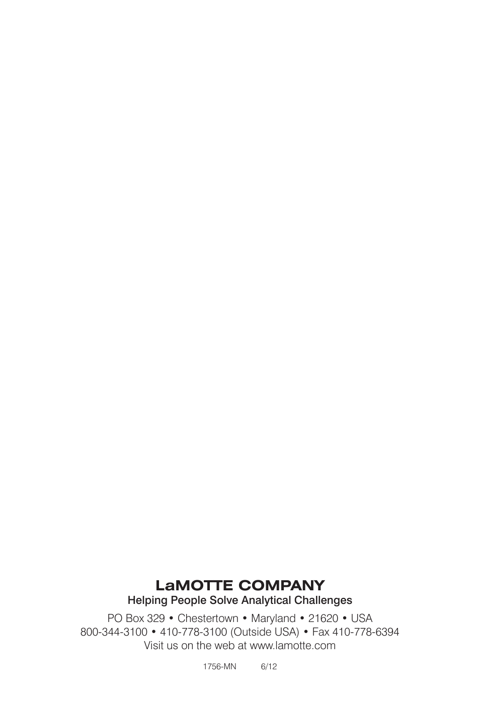 Lamotte company | LaMotte TRACER POCKETESTER FLUORIDE User Manual | Page 16 / 16