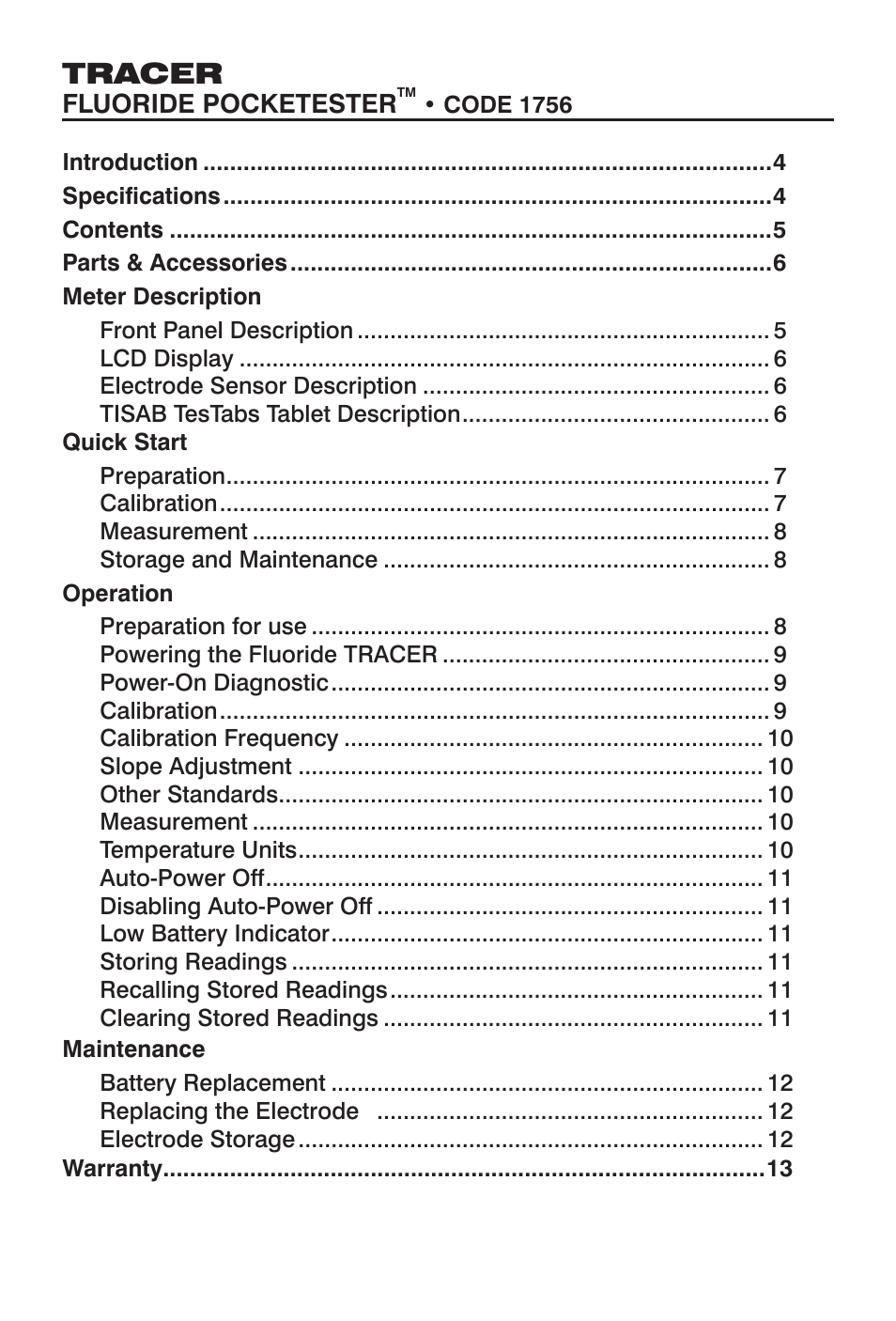 Tracer | LaMotte TRACER POCKETESTER FLUORIDE User Manual | Page 3 / 16