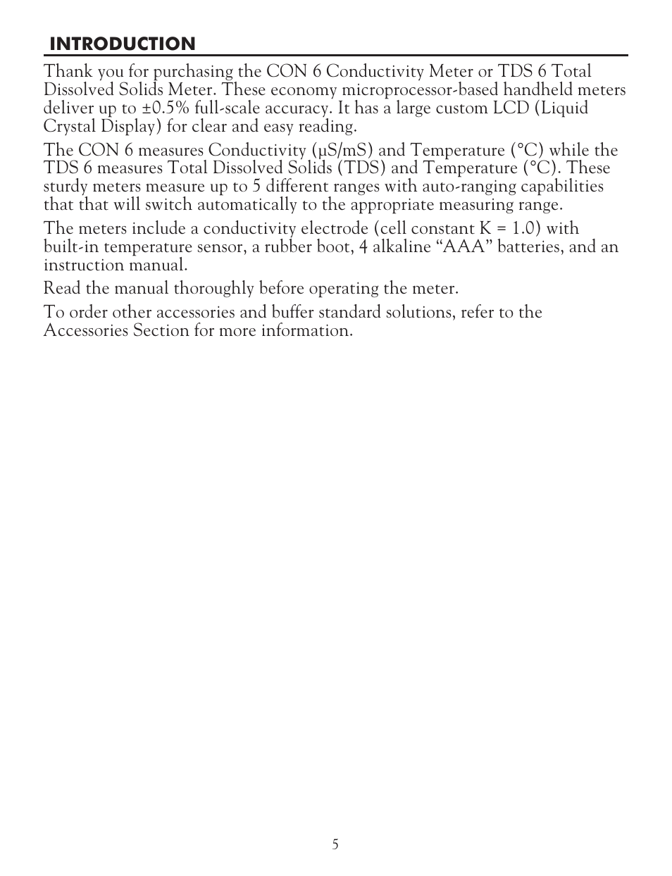 LaMotte 5 Series TDS Meter User Manual | Page 5 / 40