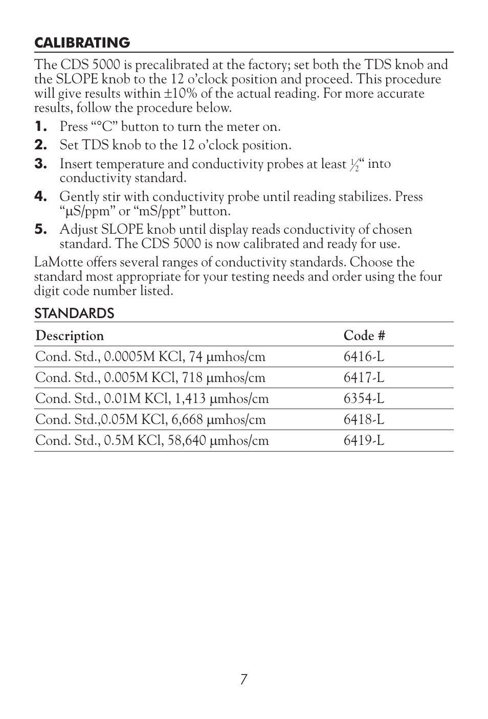 LaMotte CDS 5000 Conductivity Meter User Manual | Page 7 / 18