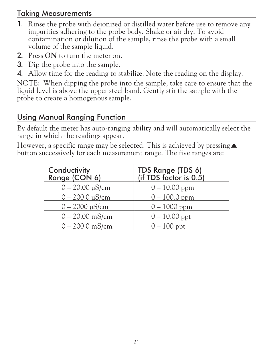 LaMotte TDS 6 Conductivity User Manual | Page 21 / 40