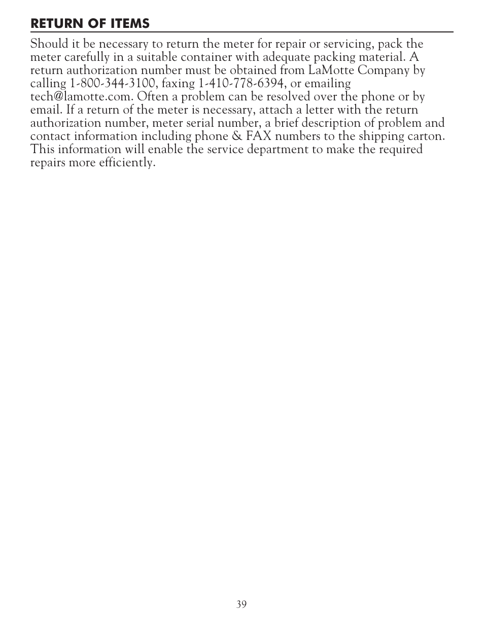 LaMotte TDS 6 Conductivity User Manual | Page 39 / 40