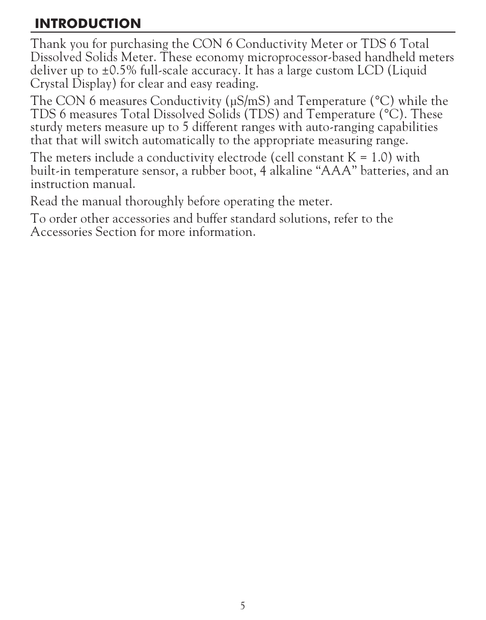 LaMotte TDS 6 Conductivity User Manual | Page 5 / 40