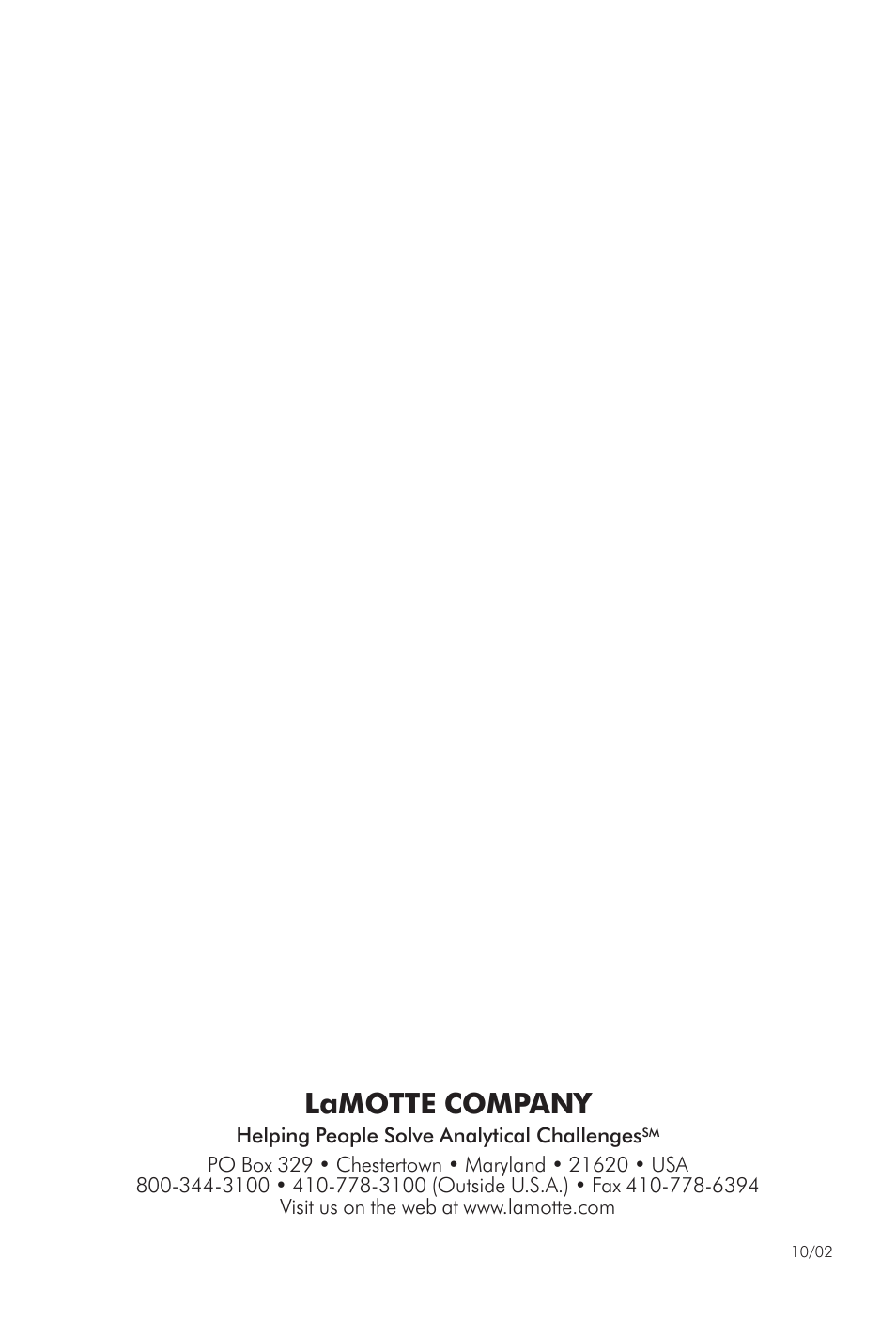 Lamotte company | LaMotte DHA 3000 Digital pH Meter User Manual | Page 11 / 11