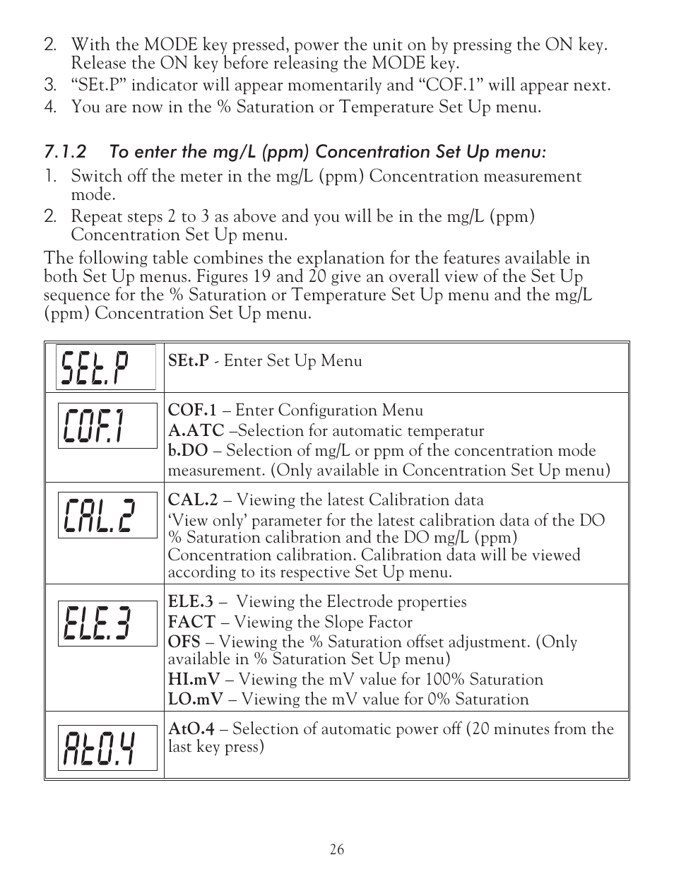 Cof.1 ele.3 cal.2 | LaMotte DO 6 Dissolved Oxygen Meter User Manual | Page 27 / 56