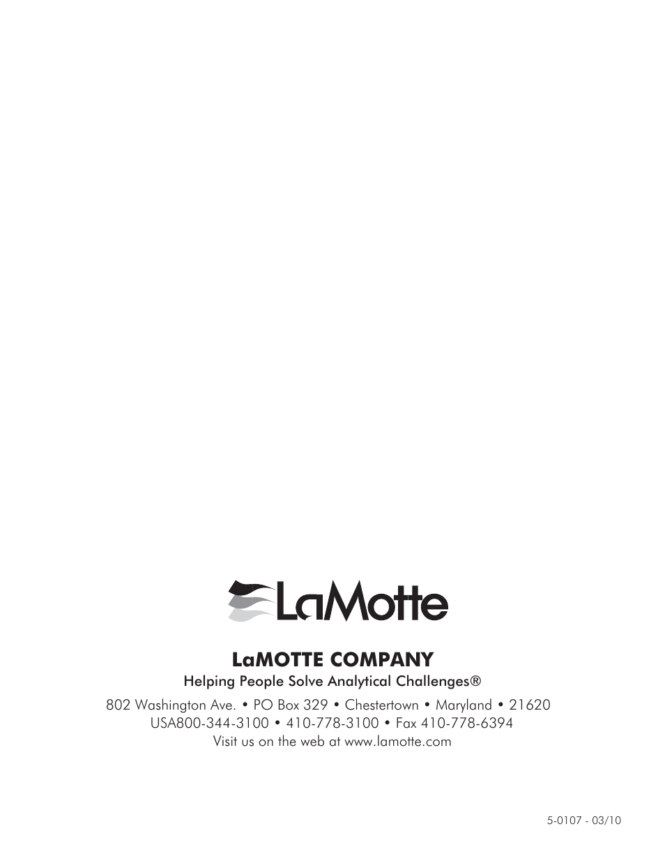 Lamotte company | LaMotte DO 6 Dissolved Oxygen Meter User Manual | Page 56 / 56