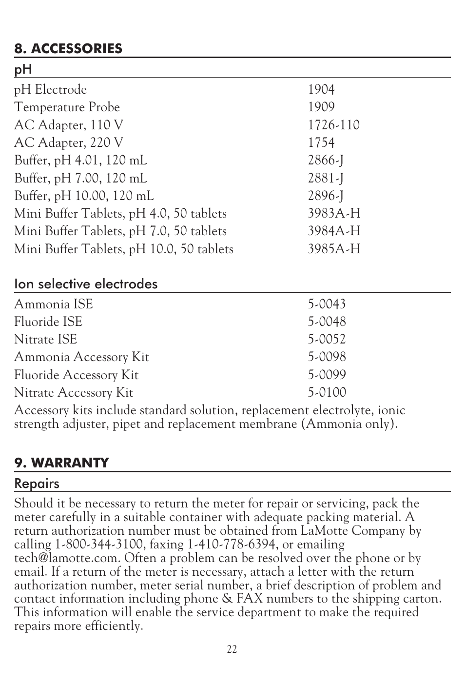 LaMotte pH PLUS Direct Meter User Manual | Page 22 / 24