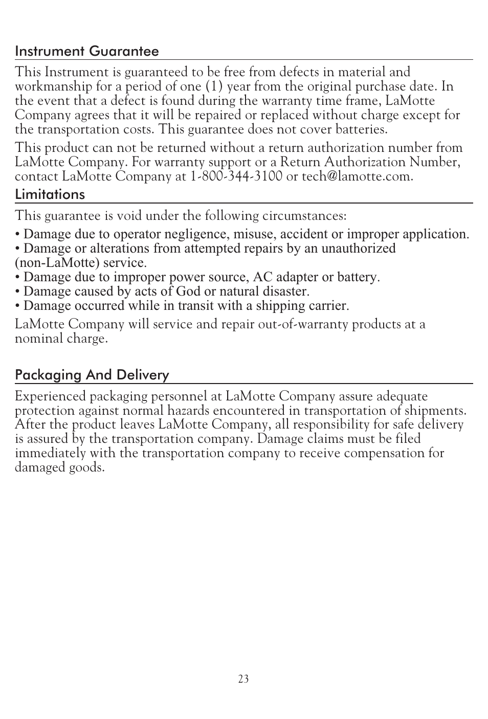 LaMotte pH PLUS Direct Meter User Manual | Page 23 / 24