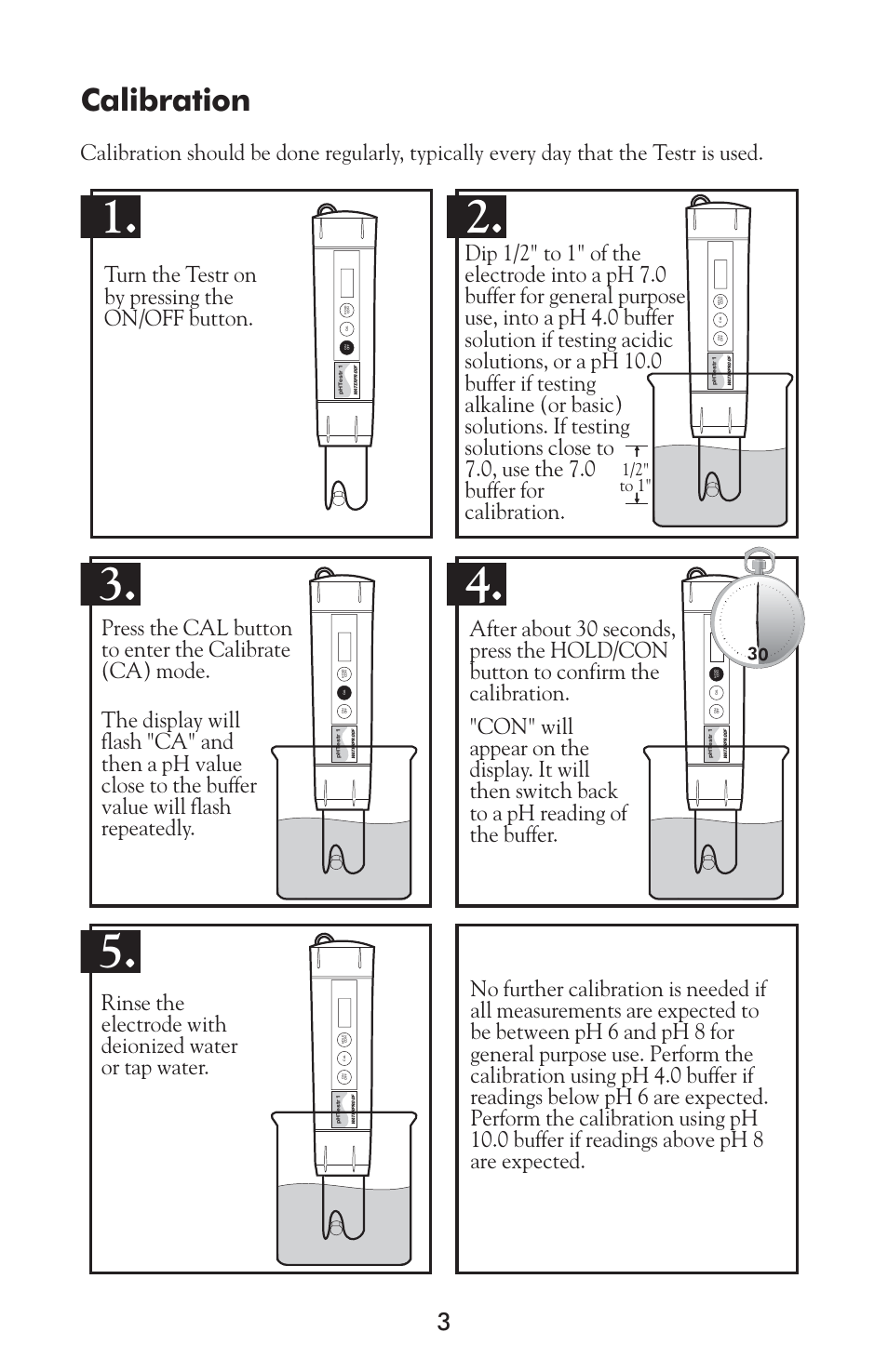 Calibration | LaMotte pH Waterproof Testr 1 Meter User Manual | Page 3 / 8