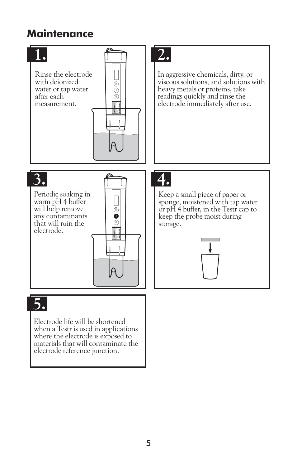 Maintenance | LaMotte pH Waterproof Testr 1 Meter User Manual | Page 5 / 8