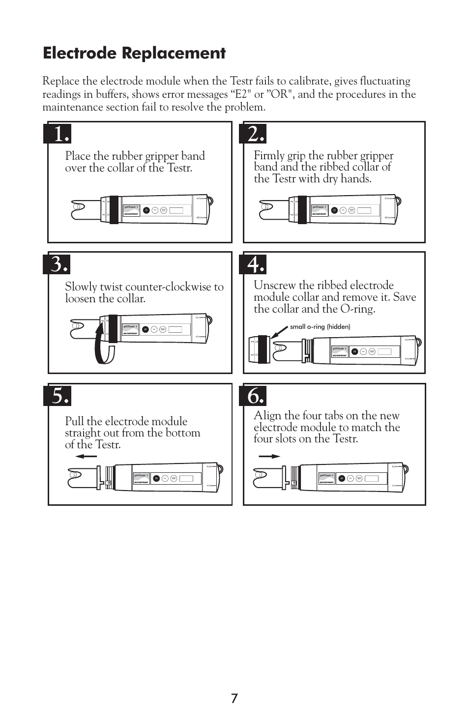 Electrode replacement | LaMotte pH Waterproof Testr 1 Meter User Manual | Page 7 / 8