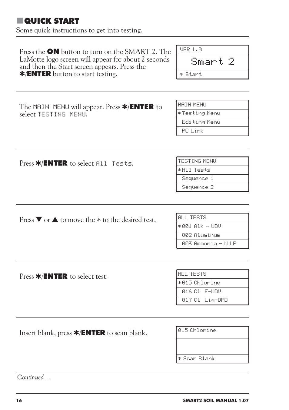 Smart 2, Quick start | LaMotte SMART 2 Electronic Soil Lab User Manual | Page 16 / 84