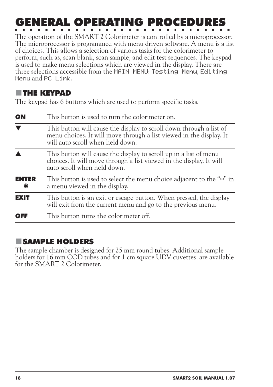 General operating procedures | LaMotte SMART 2 Electronic Soil Lab User Manual | Page 18 / 84