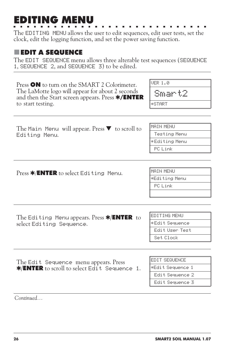 Editing menu, Smart2 | LaMotte SMART 2 Electronic Soil Lab User Manual | Page 26 / 84