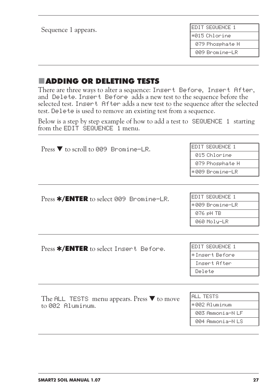 Adding or deleting tests | LaMotte SMART 2 Electronic Soil Lab User Manual | Page 27 / 84