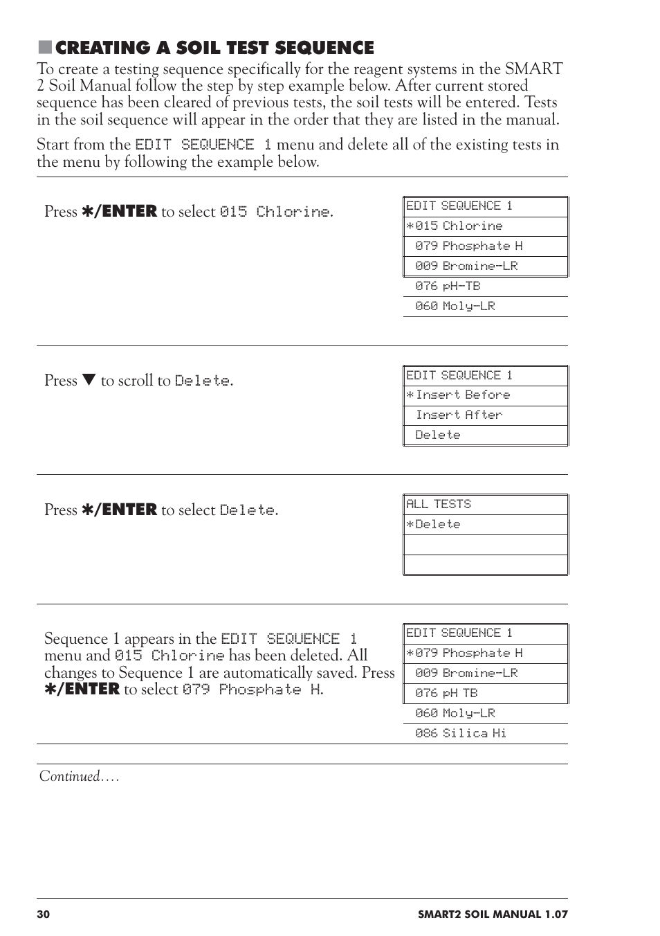 Creating a soil test sequence | LaMotte SMART 2 Electronic Soil Lab User Manual | Page 30 / 84