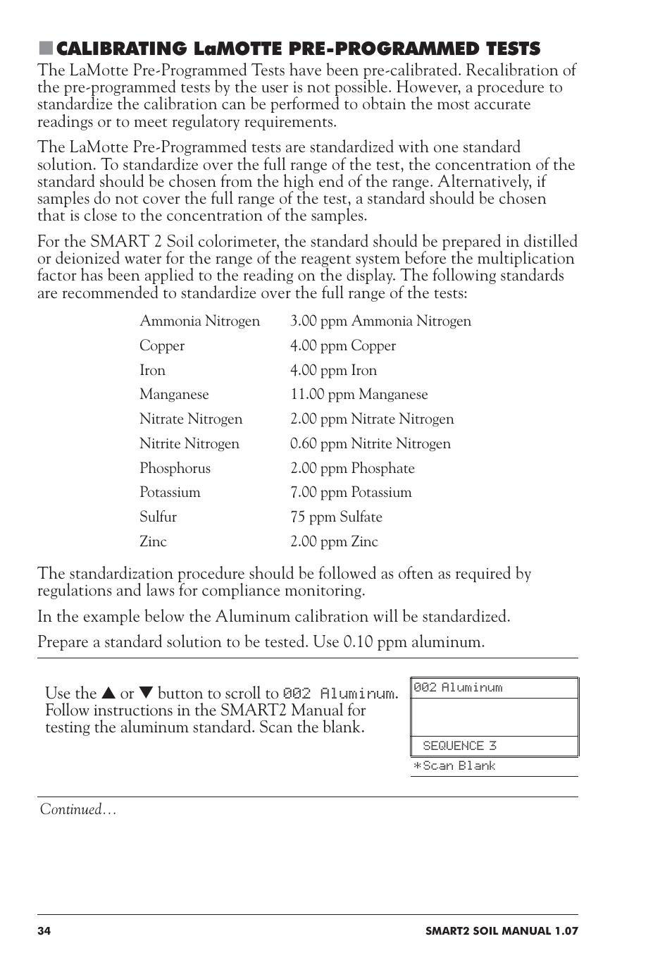 Calibrating lamotte pre-programmed tests | LaMotte SMART 2 Electronic Soil Lab User Manual | Page 34 / 84