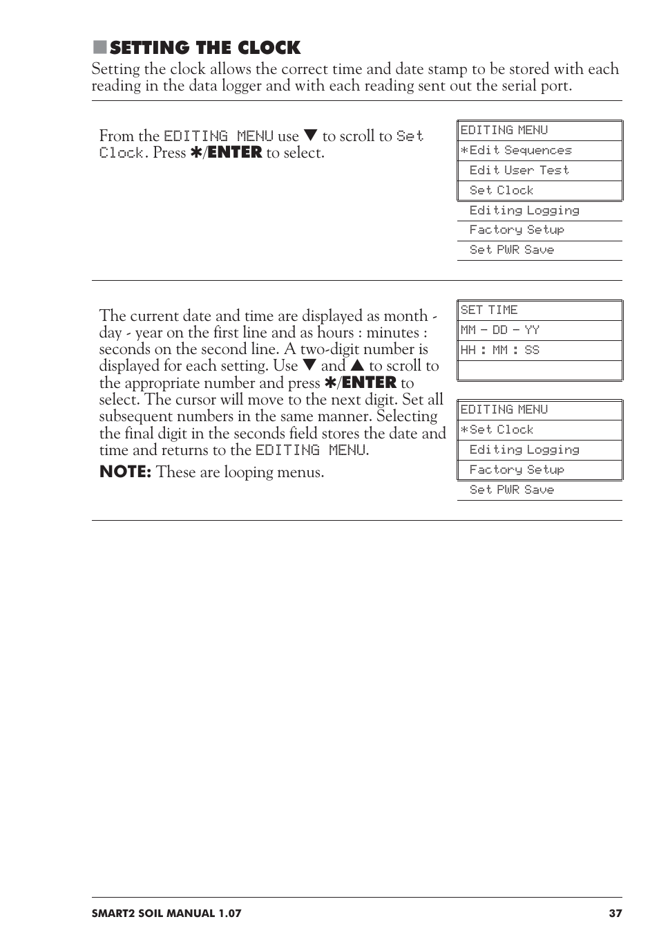 Setting the clock | LaMotte SMART 2 Electronic Soil Lab User Manual | Page 37 / 84