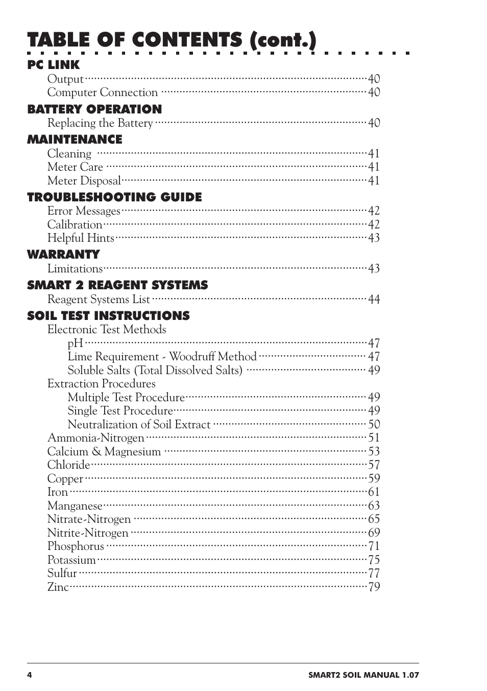 Table of contents (cont.) | LaMotte SMART 2 Electronic Soil Lab User Manual | Page 4 / 84