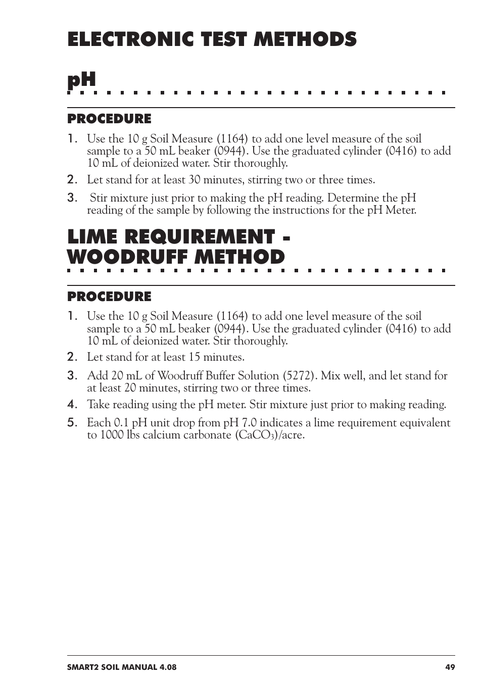 Electronic test methods ph, Lime requirement - woodruff method | LaMotte SMART 2 Electronic Soil Lab User Manual | Page 49 / 84