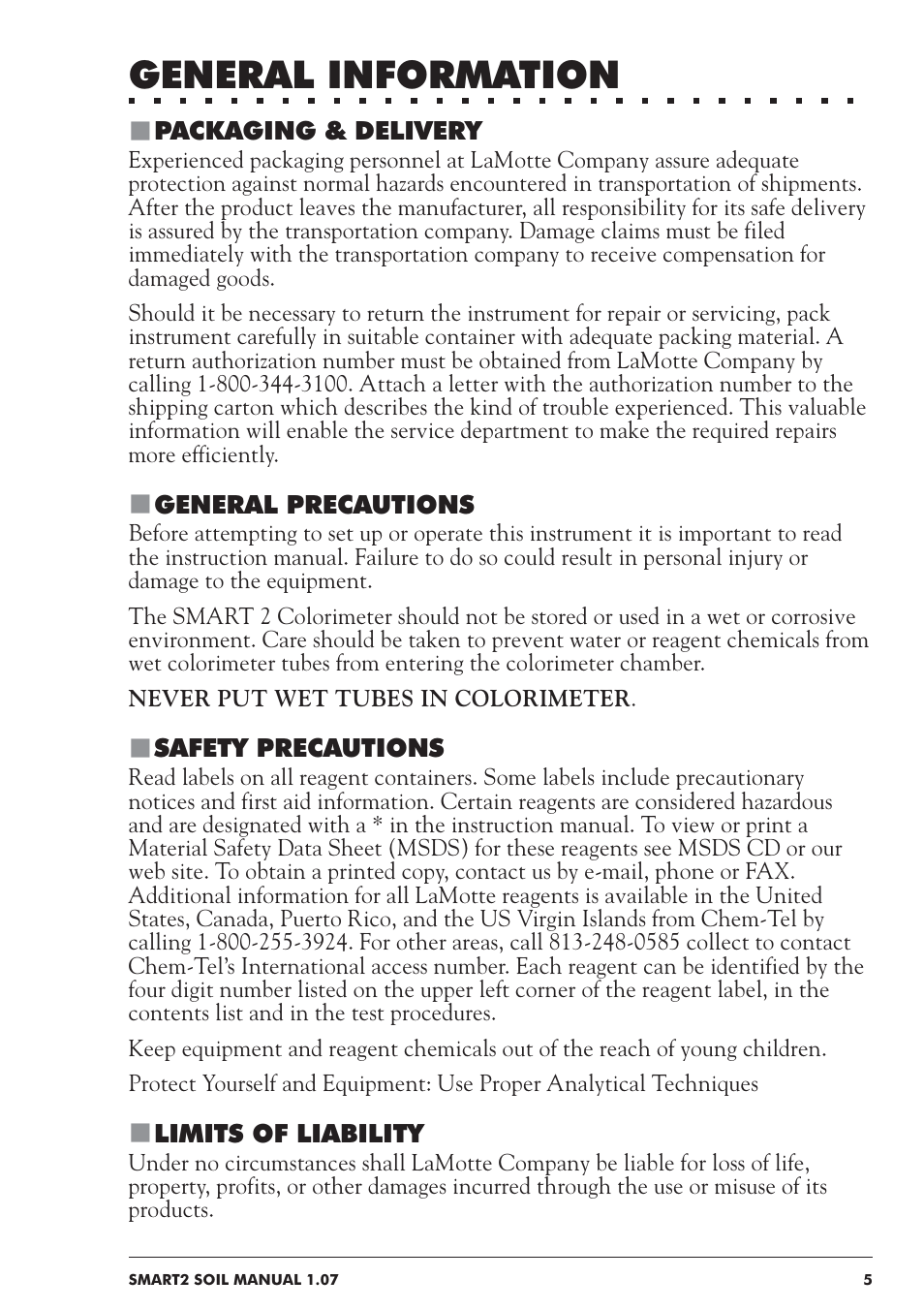 General information | LaMotte SMART 2 Electronic Soil Lab User Manual | Page 5 / 84