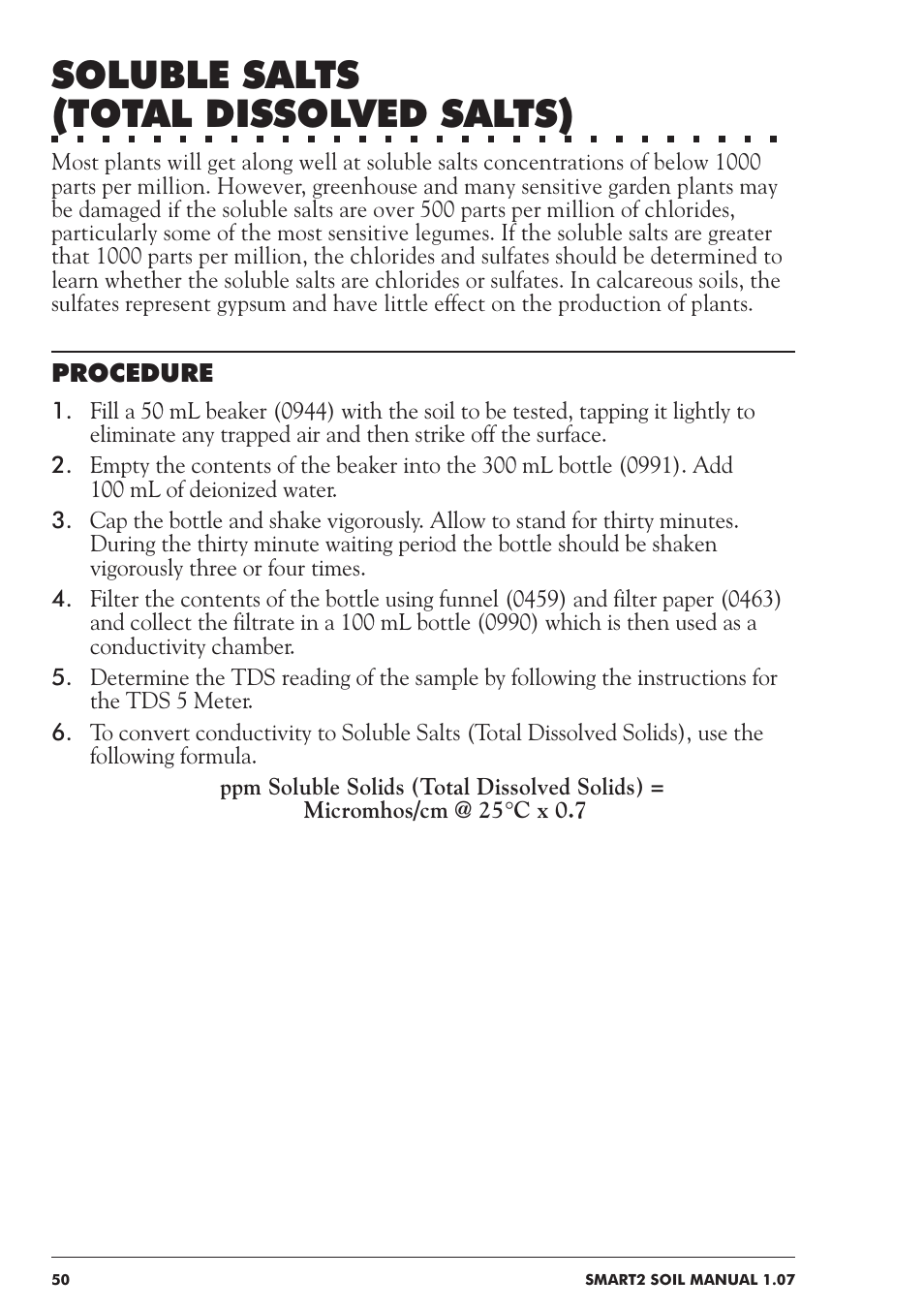 Soluble salts (total dissolved salts) | LaMotte SMART 2 Electronic Soil Lab User Manual | Page 50 / 84