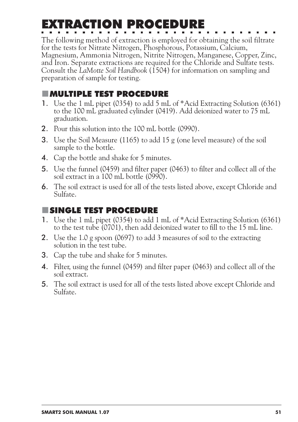 Extraction procedure | LaMotte SMART 2 Electronic Soil Lab User Manual | Page 51 / 84