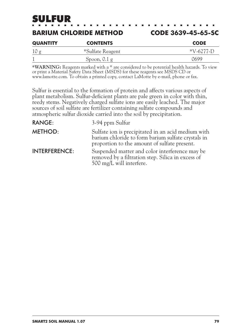 Sulfur | LaMotte SMART 2 Electronic Soil Lab User Manual | Page 79 / 84