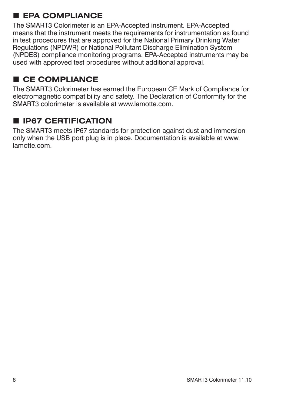 LaMotte SMART3 Colorimeter User Manual | Page 10 / 294