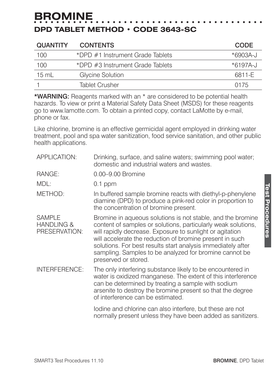 Bromine | LaMotte SMART3 Colorimeter User Manual | Page 101 / 294