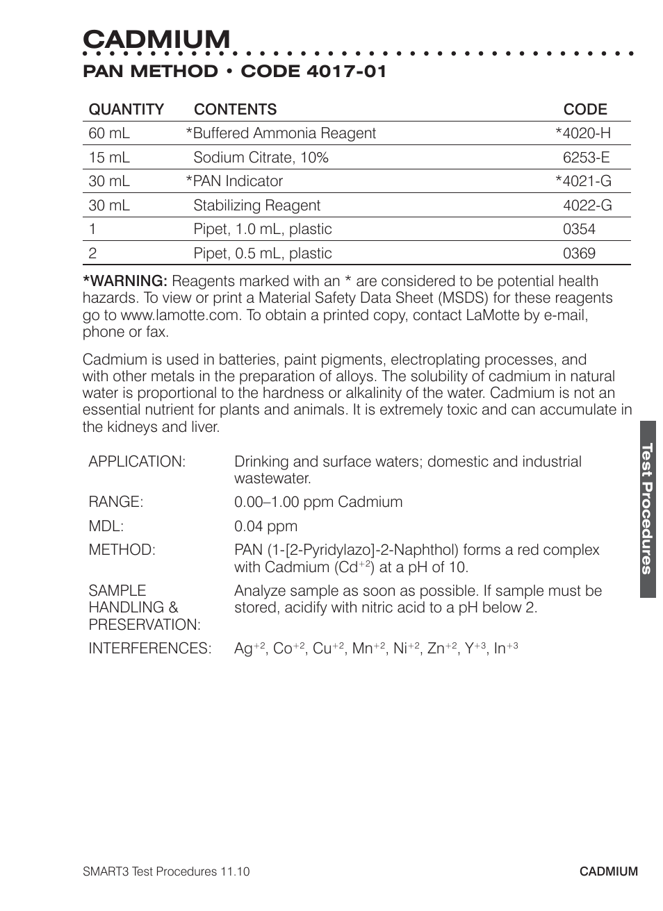 Cadmium | LaMotte SMART3 Colorimeter User Manual | Page 109 / 294